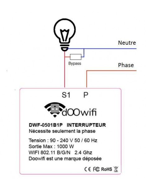 DOOWIFI DWF-0211PN-B : Nouveau Mini Module Interrupteur Bluetooth & WiFi.  Sortie 230V-10A encastrable dans Une boîte d'encastrement Standard  Compatible Smart Life, Tuya, Konks, Nedis, : : Bricolage
